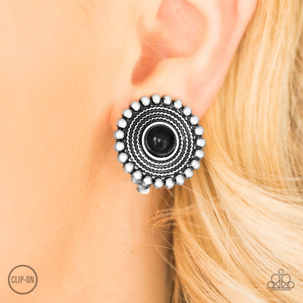 Paparazzi Wheeling and Able Black Clip-On Earrings